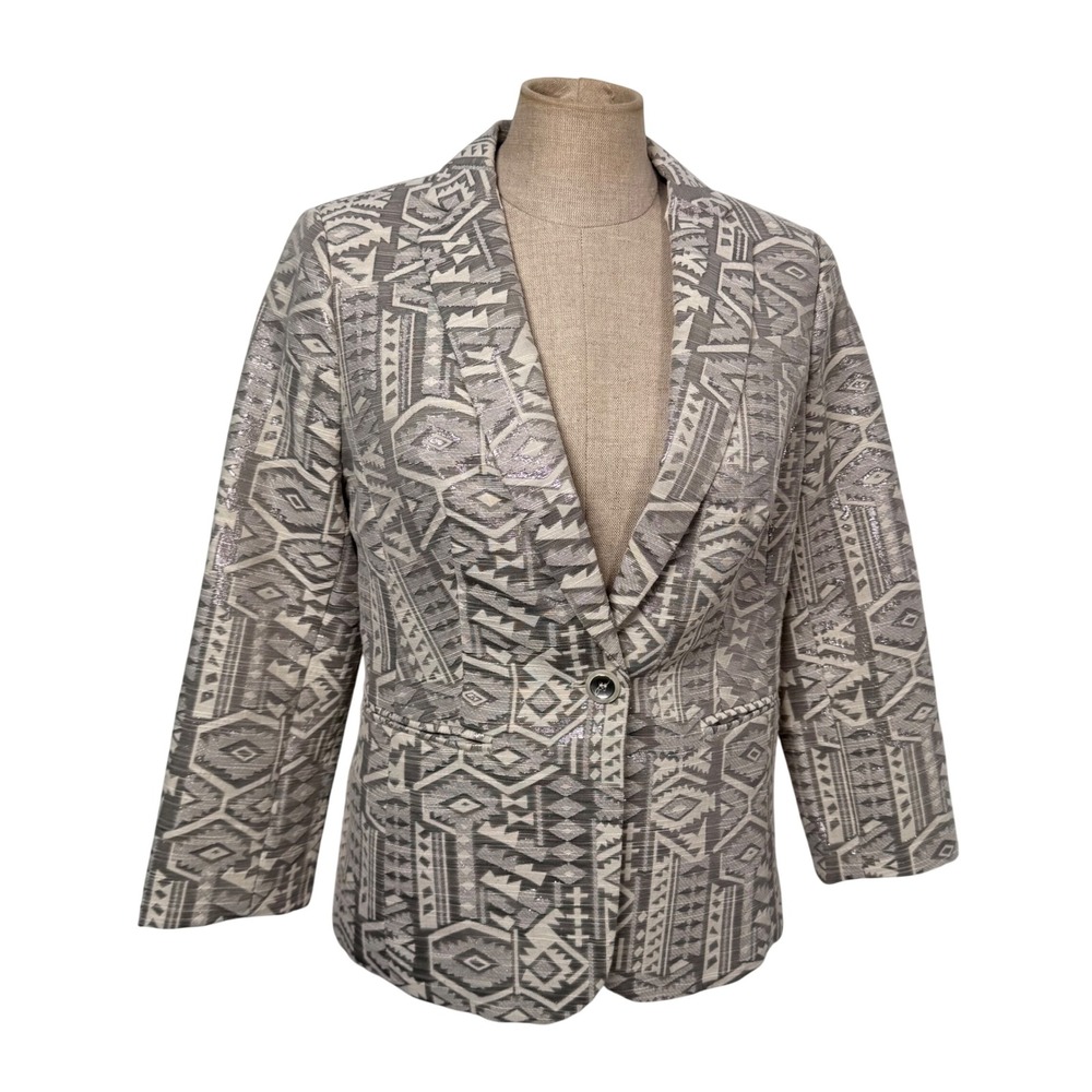 Jacquard Texture Metallic Blazer Women S Geometric Boho Chic Business Casual